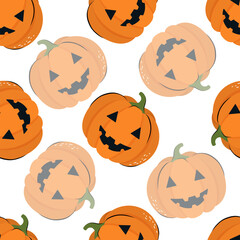 Cute Halloween seamless pattern with pumpkin. Vector background for design textile or backdrop. Halloween holiday concept