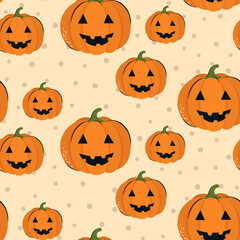 Cute Halloween seamless pattern with pumpkin. Vector background for design textile or backdrop. Halloween holiday concept