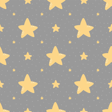 Fototapeta Cute seamless pattern with adorable stars. Vector background in Scandinavian style for design textile or backdrop