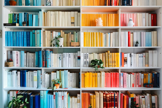 recommend clip art: A white bookcase filled with lots of colorful books