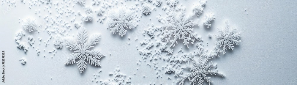 Poster delicate snowflakes resting on a smooth surface, capturing the beauty of winter in an artistic and s