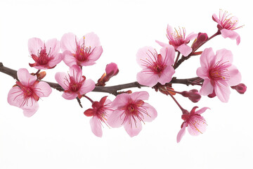 Naklejka premium A delicate pink cherry blossom branch against the clear sky, captured in high-definition photography. The delicate petals and fresh colors create an enchanting scene of springtime beauty