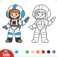 Coloring book for kids, Cute cartoon girl astronaut