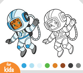 Coloring book for kids, Cute cartoon girl astronaut