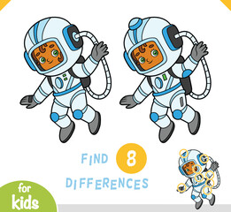 Find differences educational game for kids, Cute cartoon girl astronaut