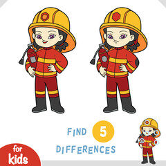 Find differences, educational game for kids, Cute cartoon girl astronaut