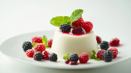 Creamy Dessert with Berries and Mint Garnish