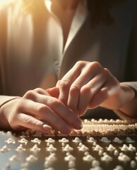 Celebrating World Braille Day, hands of a person on a braille script 