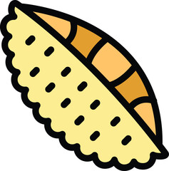 Vector icon illustration of a brazilian pastel de feira being prepared with the filling showing