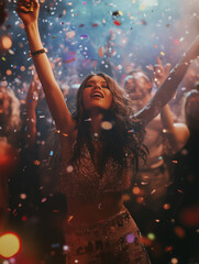 Obraz premium An energy drink’s New Year’s campaign, featuring people partying and staying energized all night