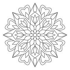 Black and white outline coloring page of mandala, vector file