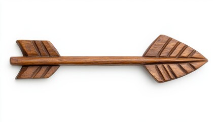 A beautifully crafted wooden arrow showcasing intricate details and natural texture, ideal for decorative or artistic purposes.