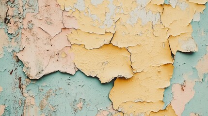 Obraz premium A close-up of peeling paint revealing layers of color on a textured surface.