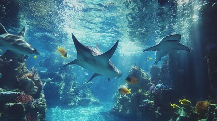 Sharks and Ray in an Aquarium