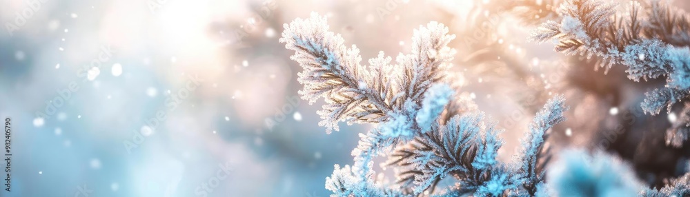 Poster delicate frost-covered branches shimmer softly in the winter light, creating a magical and serene wi