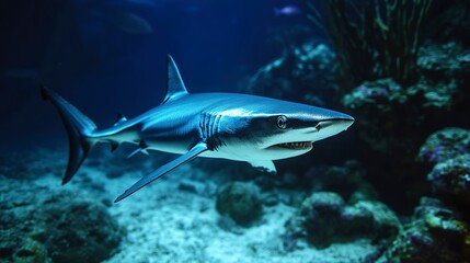Naklejka premium Blue shark on the seabed