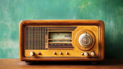 Fototapeta premium A vintage wooden radio on a table.