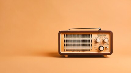 A vintage radio on an orange background.