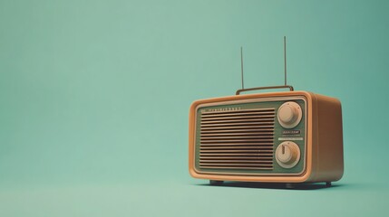 Obraz premium A vintage radio on a turquoise background.