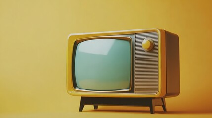 Vintage television set with blank screen on yellow background.