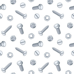 Bolts, screws and nuts. Seamless pattern. Vector illustration.