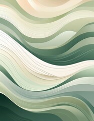 Abstract background design with flowing green and beige wavy stripes