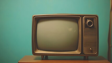 A vintage television set with a blank screen.