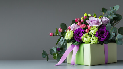 Fototapeta premium Purple and Green Flower Gift Wrapping Background
