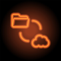 Data exchange simple icon, vector. Flat design. Orange neon on black background