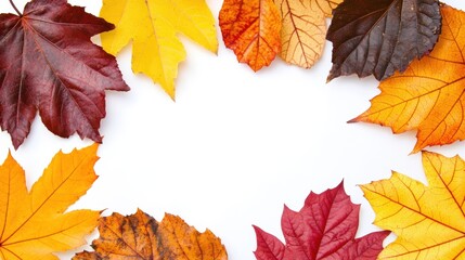 A group of different colored leaves arranged in a circle