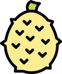 This colorful icon depicts a kiwano melon, featuring its distinctive spiky rind and vibrant yellow orange color
