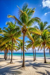 Obraz premium palm trees with blue sky background.tropical beach with palm trees and sea