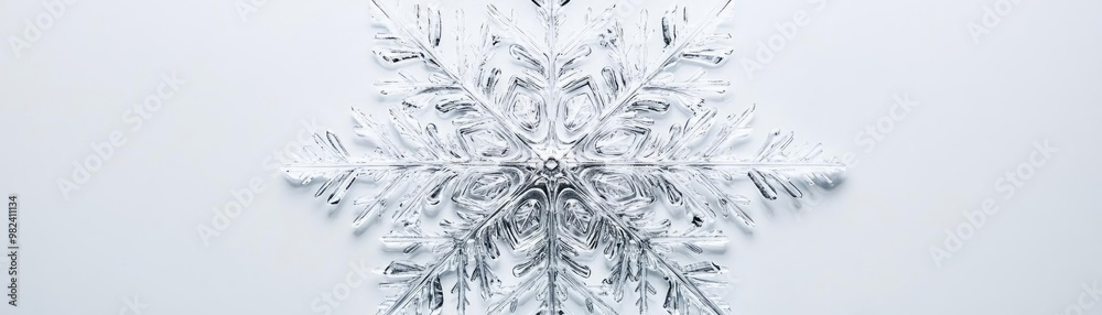 Poster A close-up view of a delicate snowflake showcasing intricate patterns and details against a soft, blurred background.