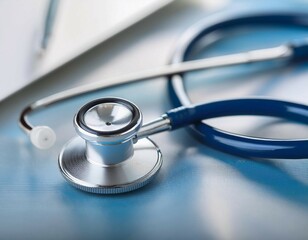 Stethoscope placed on a medical surface, symbolizing healthcare, examination, and medical practice.