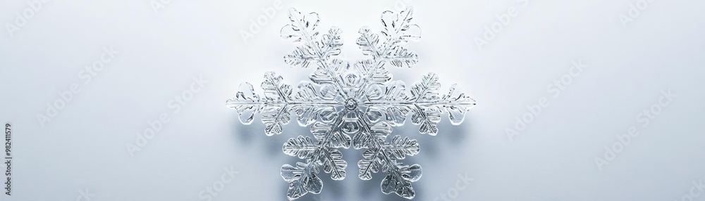 Poster A detailed snowflake design showcasing intricate patterns against a soft, light background, perfect for winter themes.