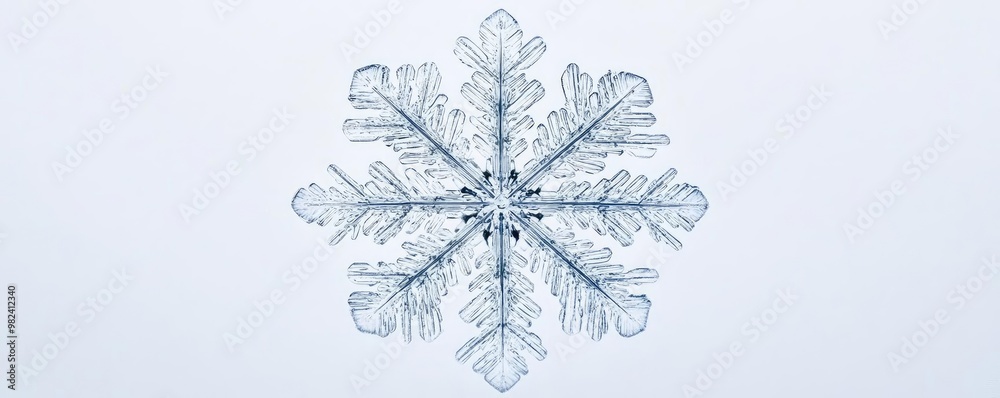 Poster a detailed snowflake isolated on a soft background, showcasing unique patterns and the beauty of win
