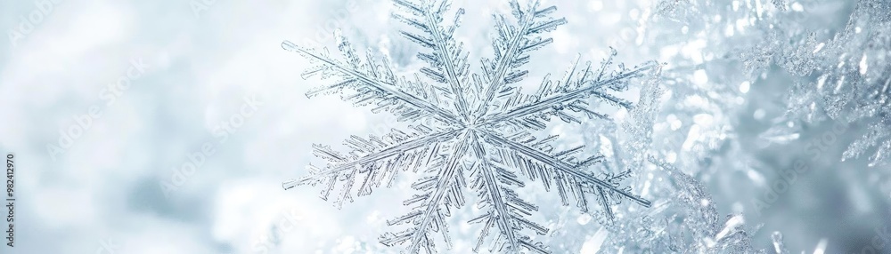 Poster a stunning close-up of a snowflake showcasing intricate patterns and delicate crystals against a sof
