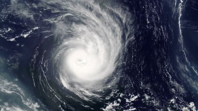 A hurricane moving over the ocean. View from space.
