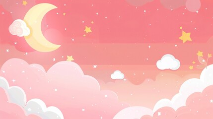 A delightful children's cartoon scene set against a dreamy pink background. There are colorful and cute characters that might be animals or little people