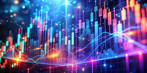 Glowing Demand Forecasting: Abstract Digital Art Piece with Data Visualizations Illuminating Market Trends in Futuristic Vibrant Colors
