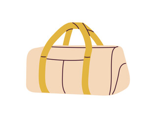 Sport bag for sportswear and equipment, training accessories, travel bag, soft luggage, bag for training and fitness, gym duffle with handles, sea bag icon symbol, isolated flat vector illustration.