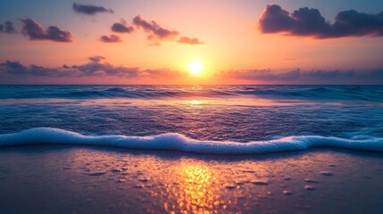 A serene sunrise casting a warm glow over a calm ocean, symbolizing new beginnings and the promise of fresh starts as the first light touches the tranquil waters 