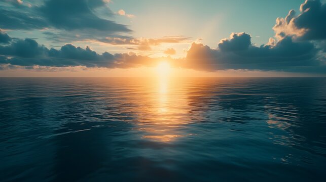 A serene sunrise casting a warm glow over a calm ocean, symbolizing new beginnings and the promise of fresh starts as the first light touches the tranquil waters 
