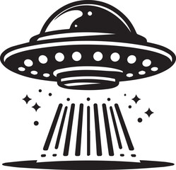 black Flying saucer silhouette vector icon, black and white