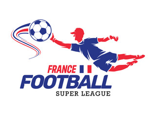 France football league, Soccer ball, Football logo, Footballer jump isolated on white background, Vector Illustration