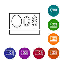 Black line Canadian dollar currency symbol icon isolated on white background. Set icons in color circle buttons. Vector