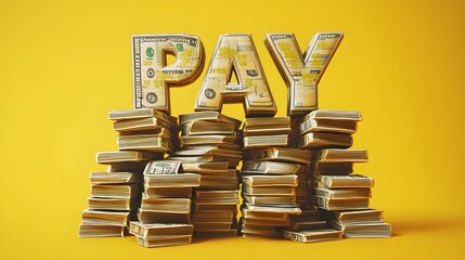 A 3D illustration of a banner featuring a stack of dollar bills with the word payday, symbolizing financial success and celebration, conveying the excitement of receiving payment 