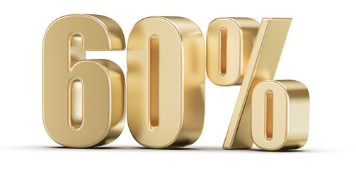 60 Percent Off Sale . Gold Number Discount 3D Render