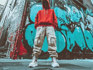 Young Streetwear Enthusiast in Vibrant Graffiti Covered Urban Setting