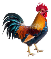 Fototapeta premium PNG Colorful rooster standing proudly in a garden